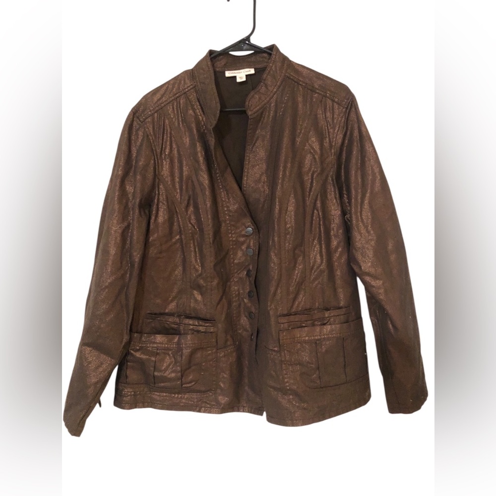 NWT Coldwater Creek Chocolate Brown Denim Jacket Snap Front Sz 20